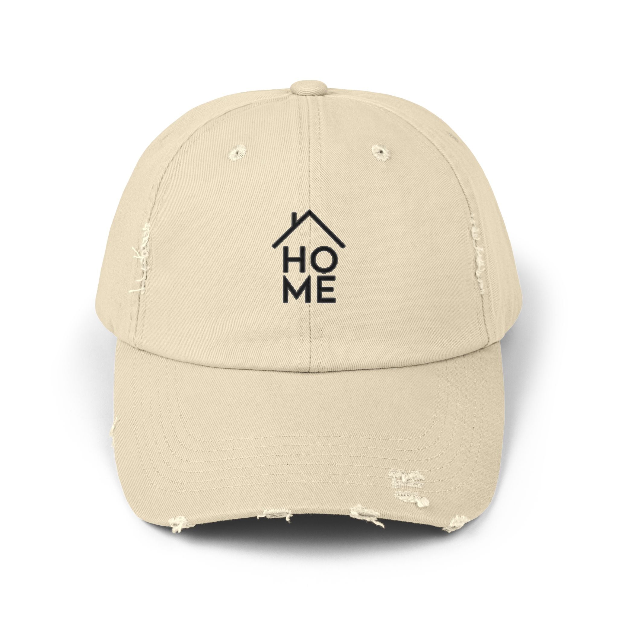 Distressed 'HOME' Baseball Cap – Minimal House Logo Dad Hat