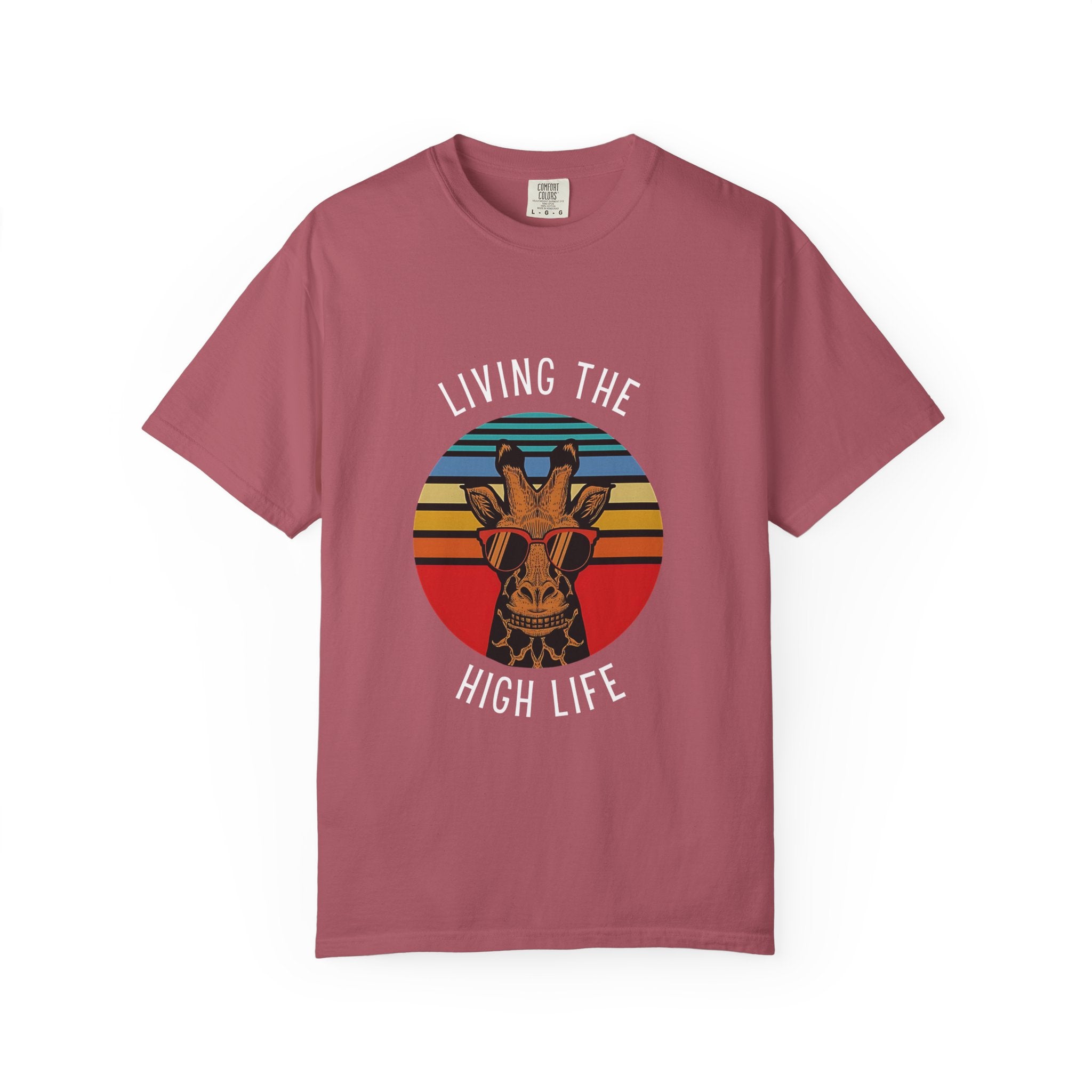 Living The High Life Giraffe T-Shirt | Unisex Garment-Dyed Tee, Trendy Animal Shirt, Birthday Gift, Casual Wear, Summer Style