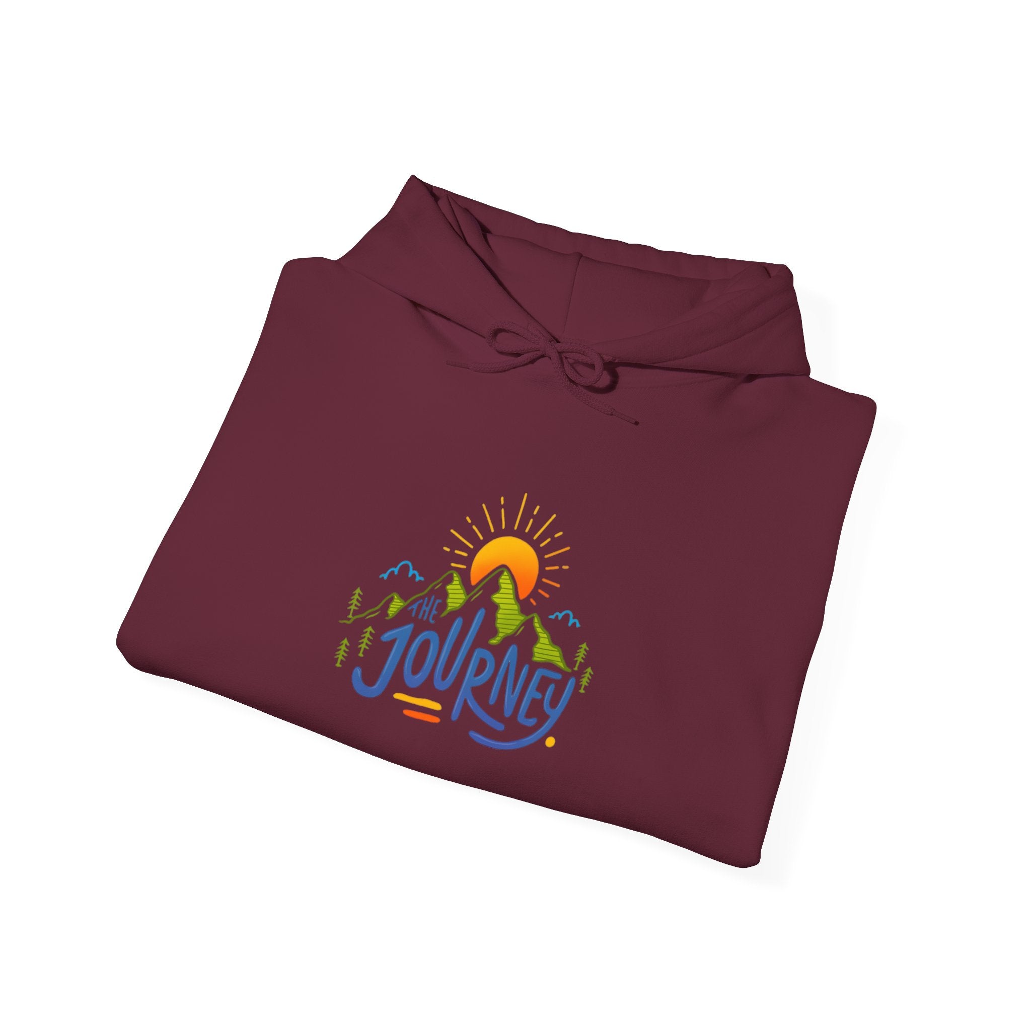 Journey Graphic Hoodie — Retro Sunset Mountain Adventure Sweatshirt