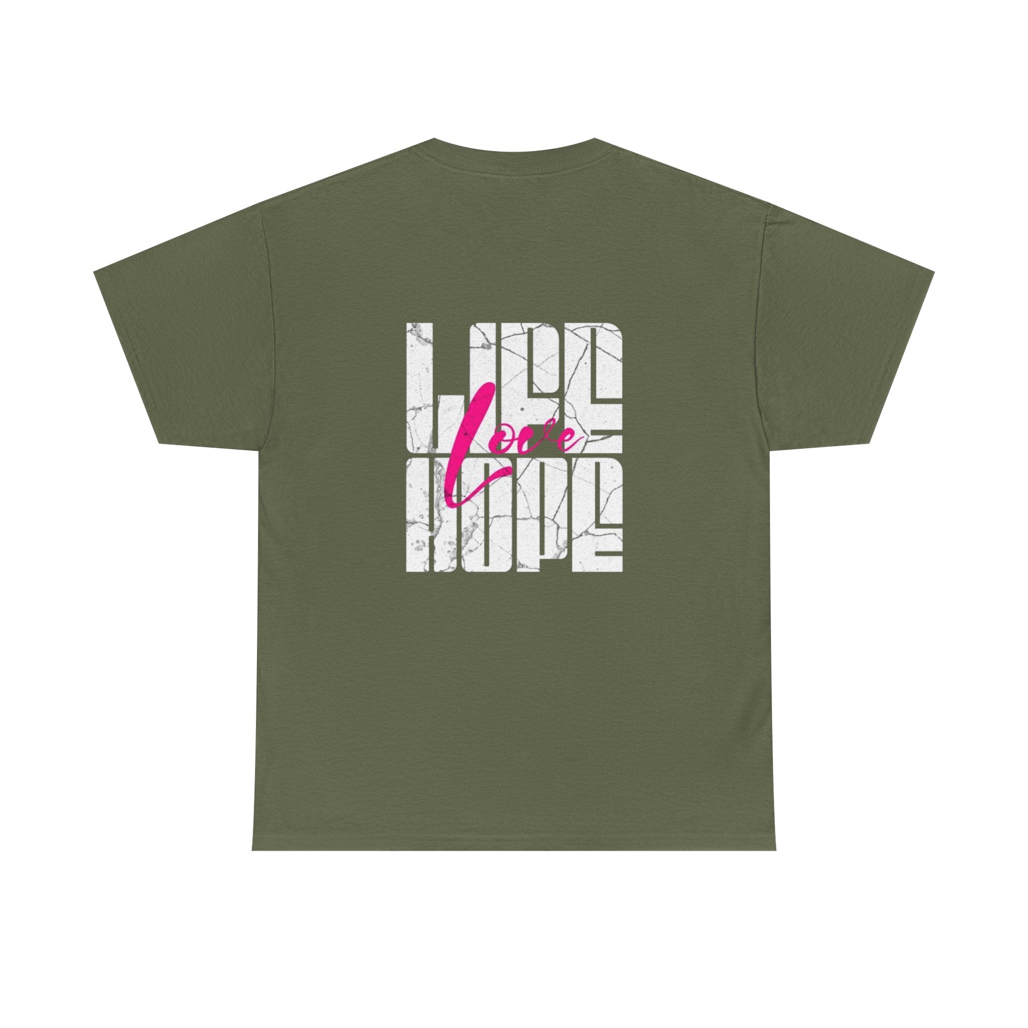 Graphic Tee — 'Here' Block Letter Design with Abstract Faces