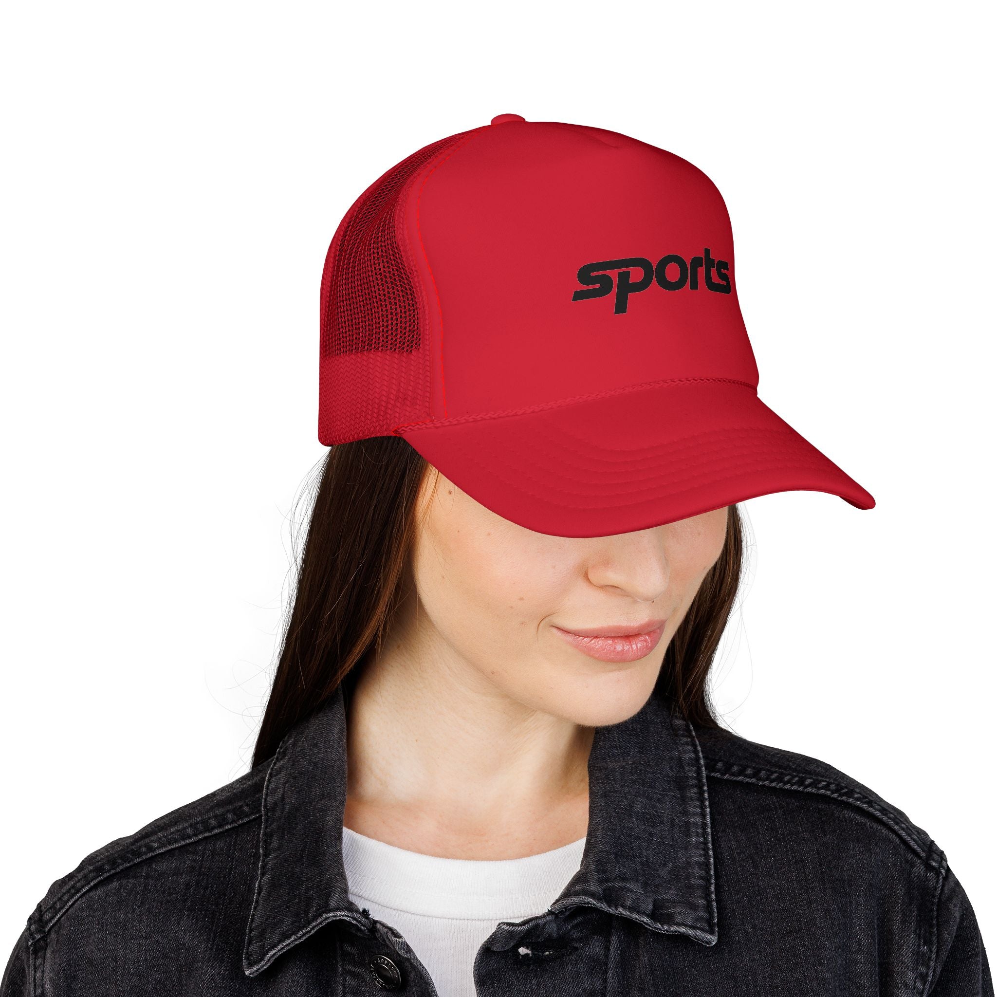 Red 'sports' Trucker Cap — Retro Athletic Mesh Hat