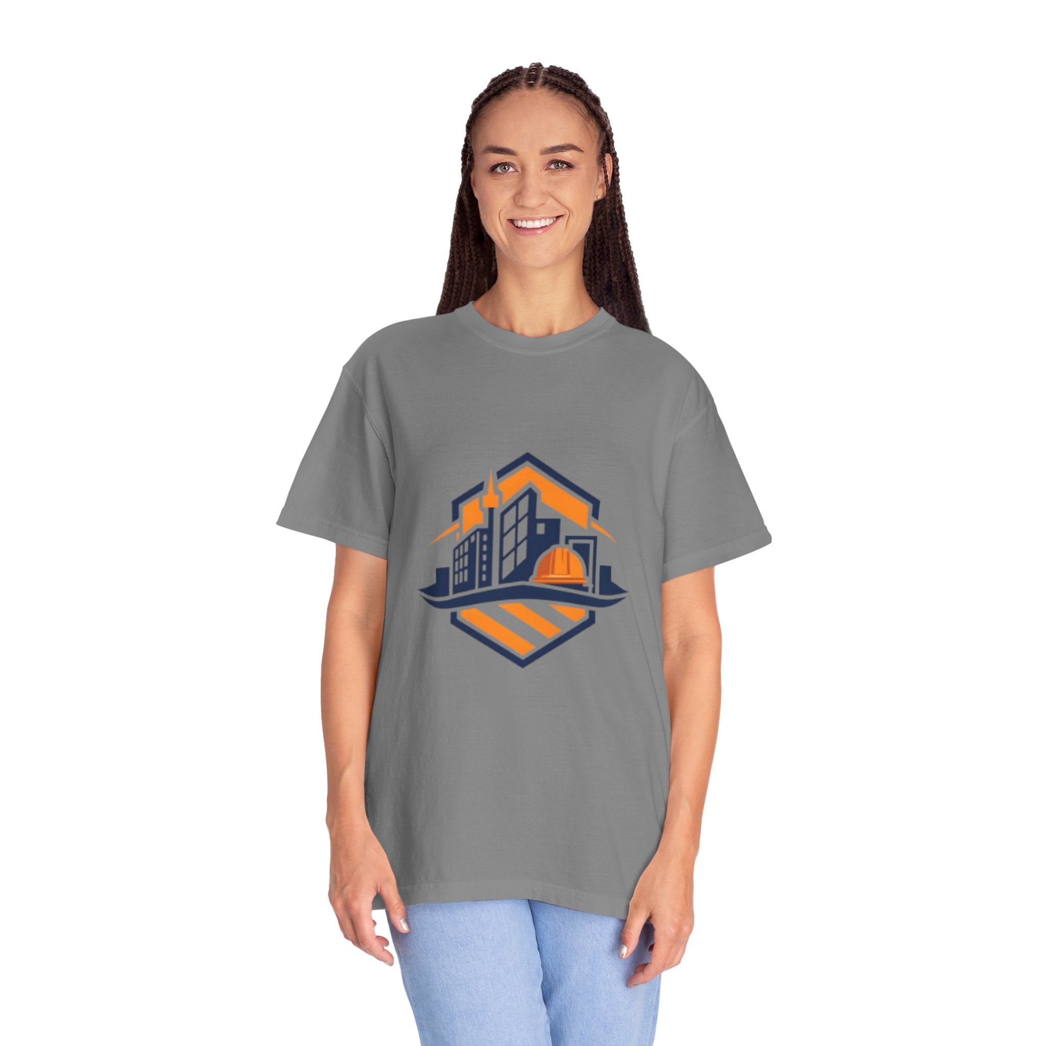 Real Estate Logo T-Shirt — Modern Cityscape Home Builder Graphic Tee