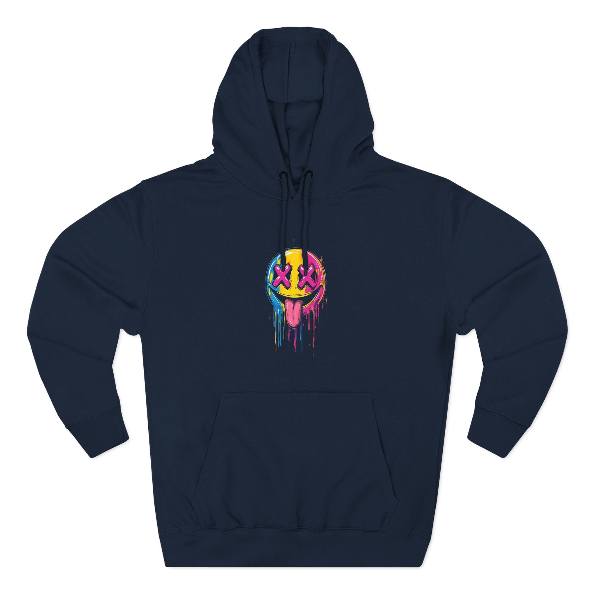 Colorful Drippy Smile Hoodie, Unisex Fleece Sweatshirt, Graphic Hoodie for Festivals, Streetwear, Casual Wear