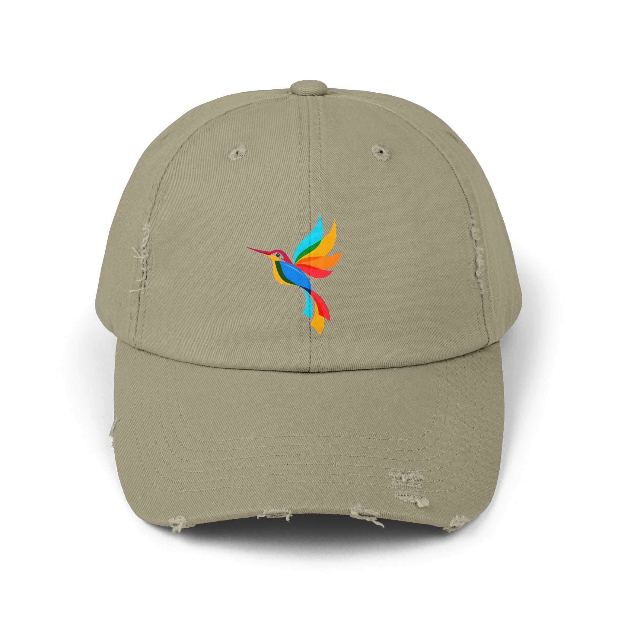 Colorful Hummingbird Unisex Distressed Cap, Casual Summer Hat, Trendy Dad Hat, Outdoor Accessories, Gift for Nature Lovers