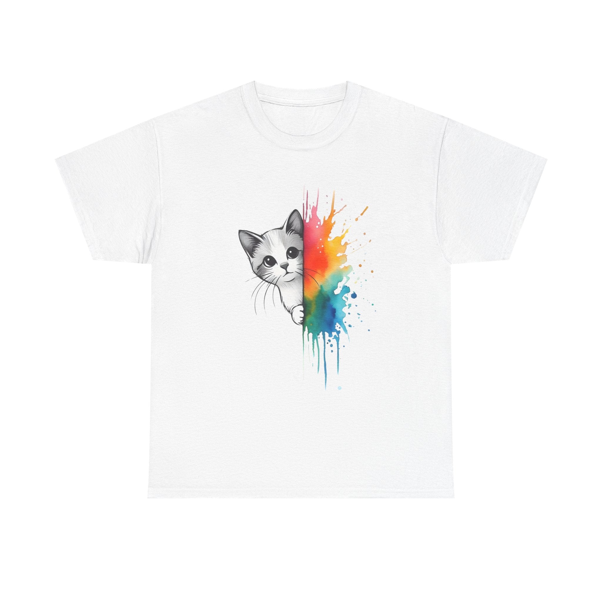 Cat-Inspired Heavy Cotton Tee, Vibrant Art T-Shirt, Gift for Cat Lovers, Fun Casual Wear, Unique Animal Graphic Tee