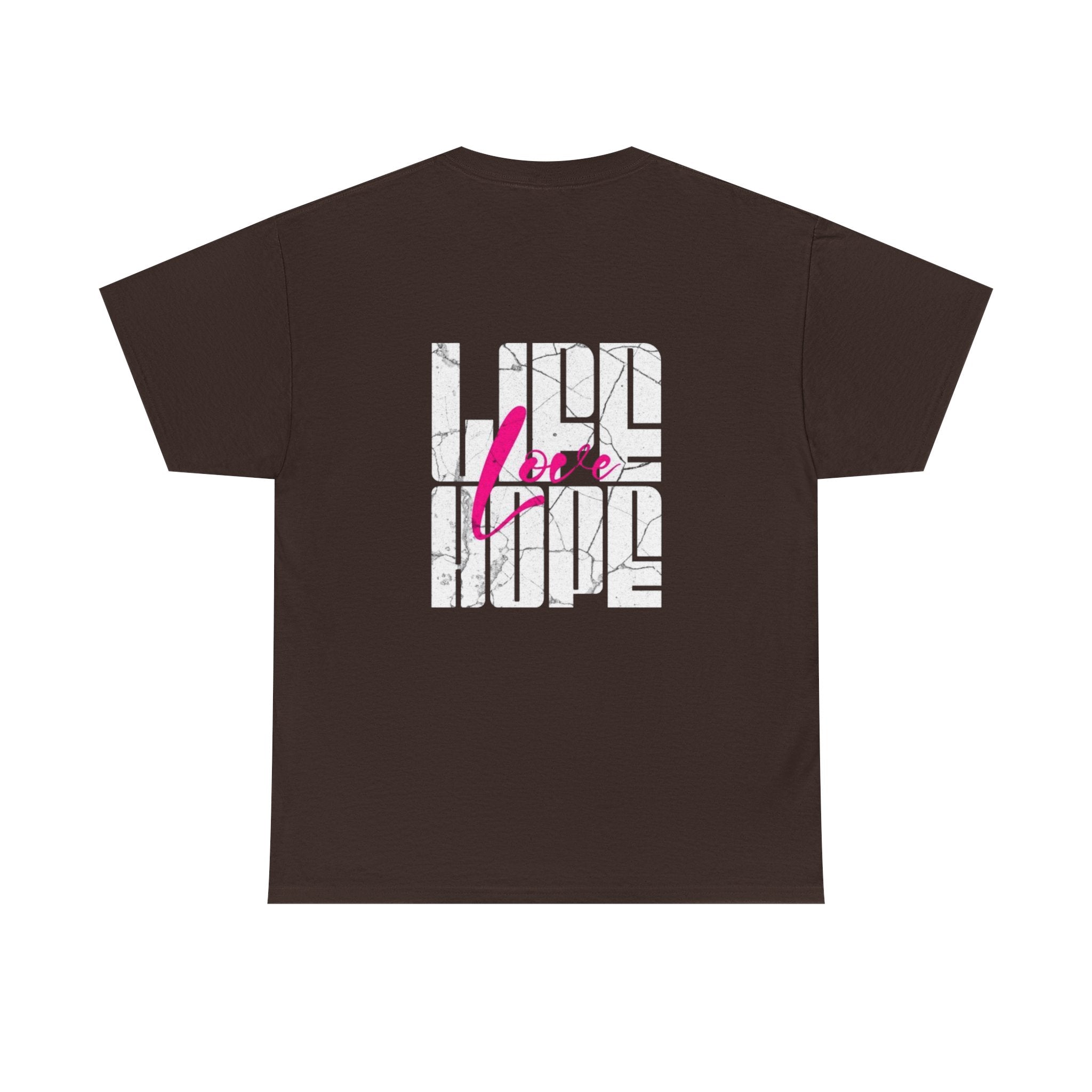 Graphic Tee — 'Here' Block Letter Design with Abstract Faces