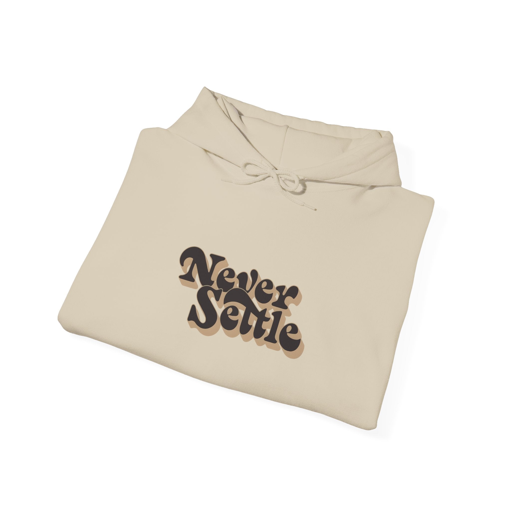 Never Settle Floral Hoodie — Retro Script Front & Monochrome Back Print