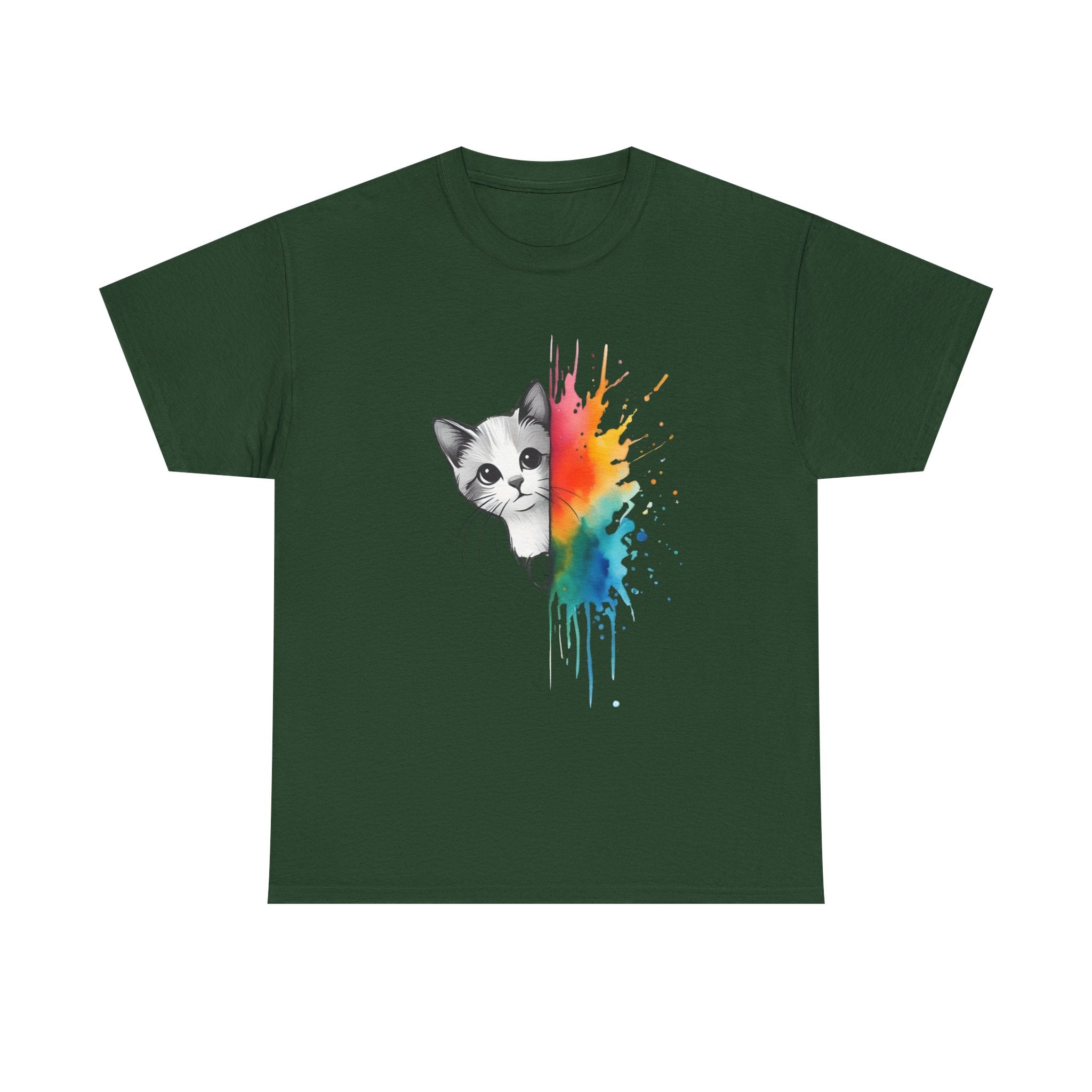 Cat-Inspired Heavy Cotton Tee, Vibrant Art T-Shirt, Gift for Cat Lovers, Fun Casual Wear, Unique Animal Graphic Tee