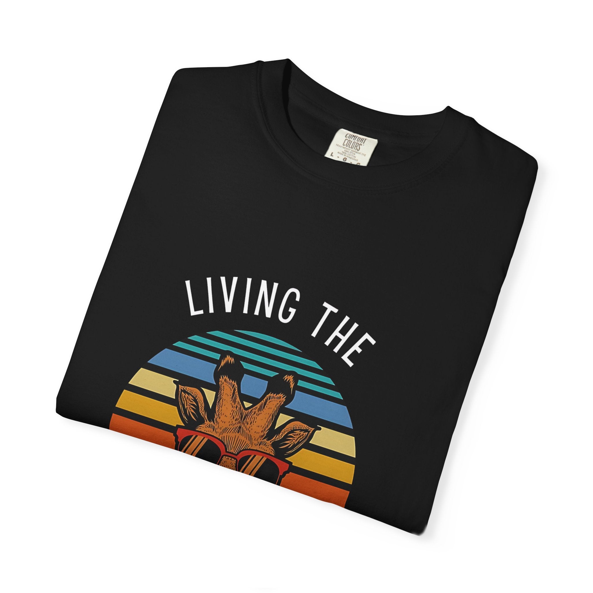 Living The High Life Giraffe T-Shirt | Unisex Garment-Dyed Tee, Trendy Animal Shirt, Birthday Gift, Casual Wear, Summer Style