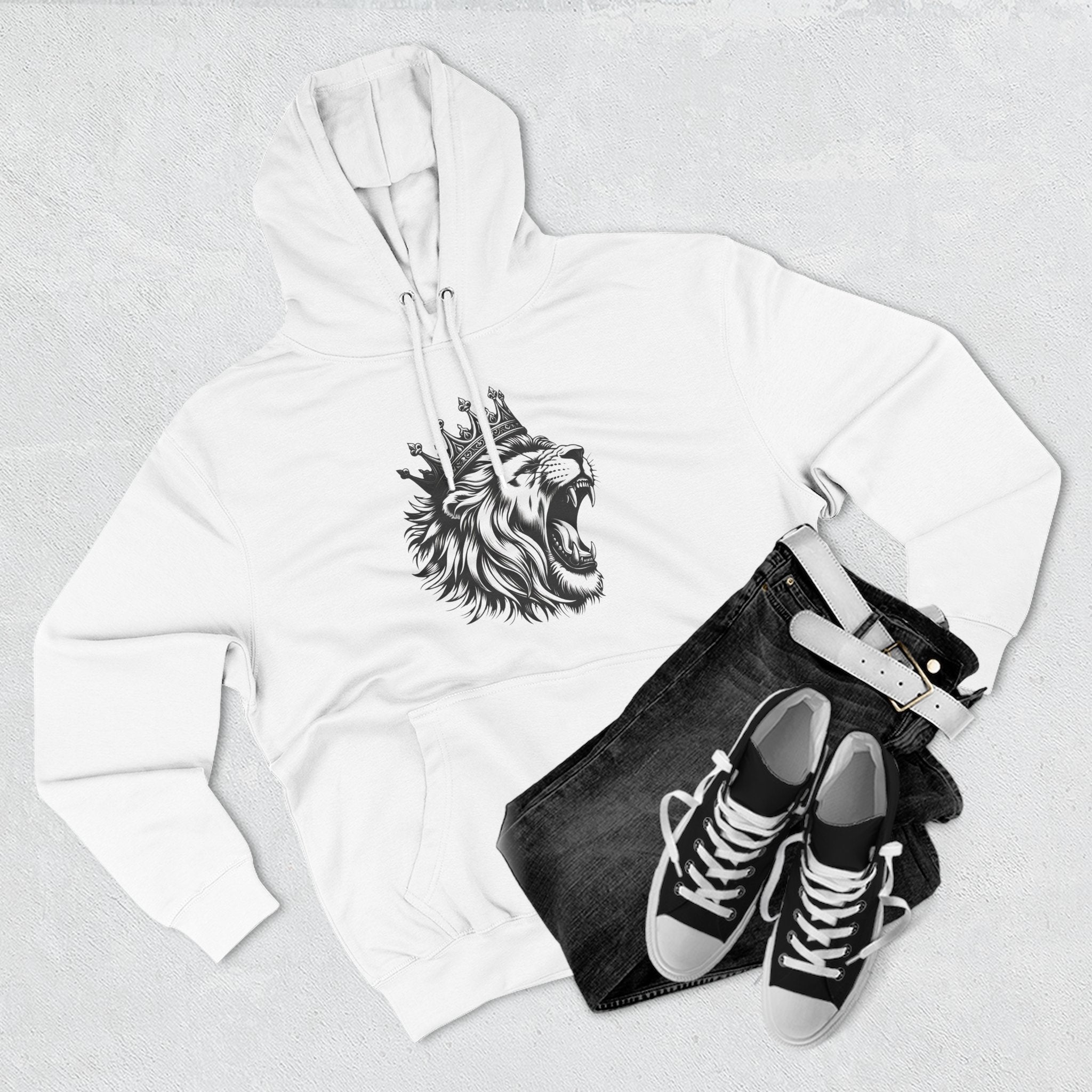 Courageous Lion Fleece Hoodie, Casual Streetwear, Unisex Hoodie, Gift for Lion Lovers, Cozy Warm Hoodie