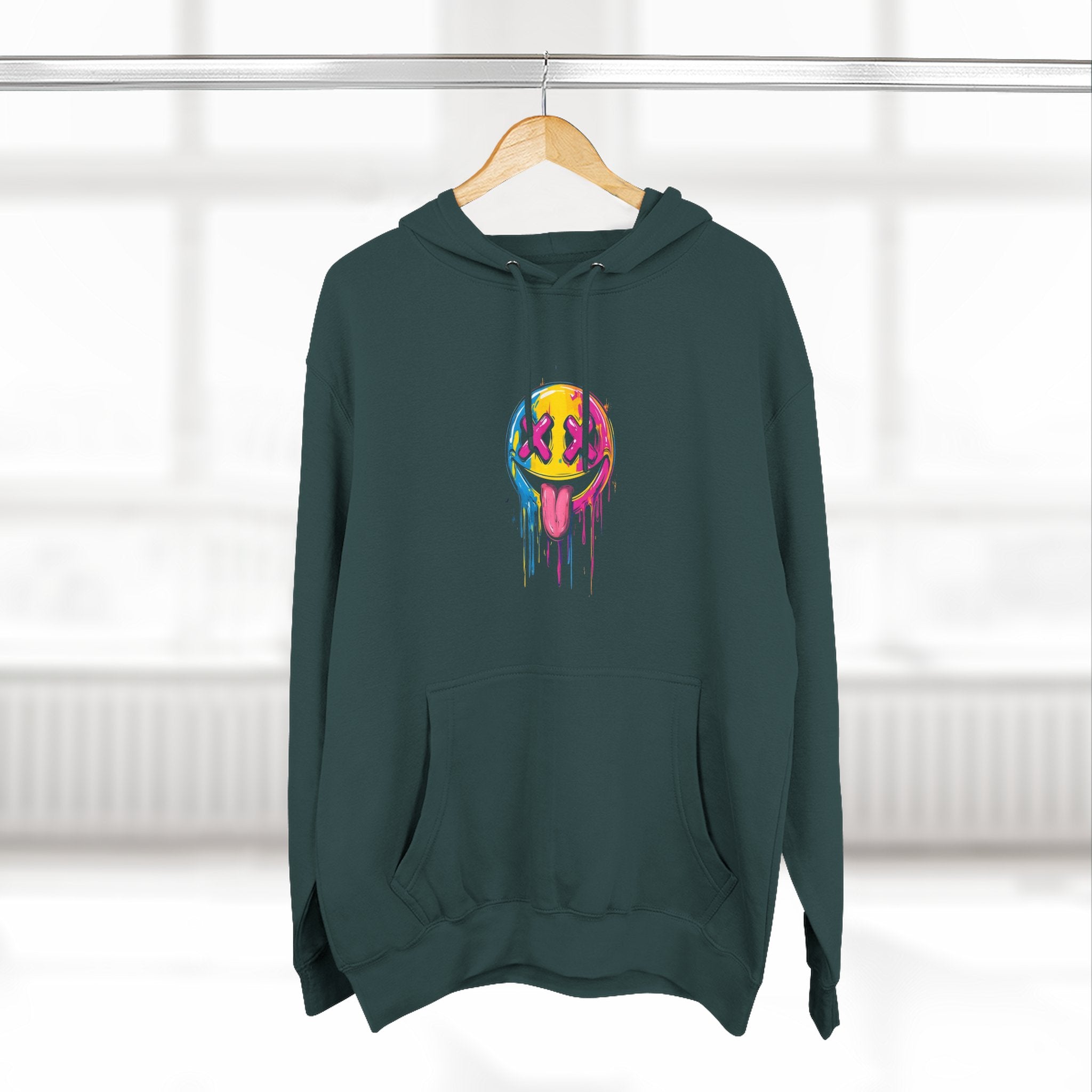 Colorful Drippy Smile Hoodie, Unisex Fleece Sweatshirt, Graphic Hoodie for Festivals, Streetwear, Casual Wear