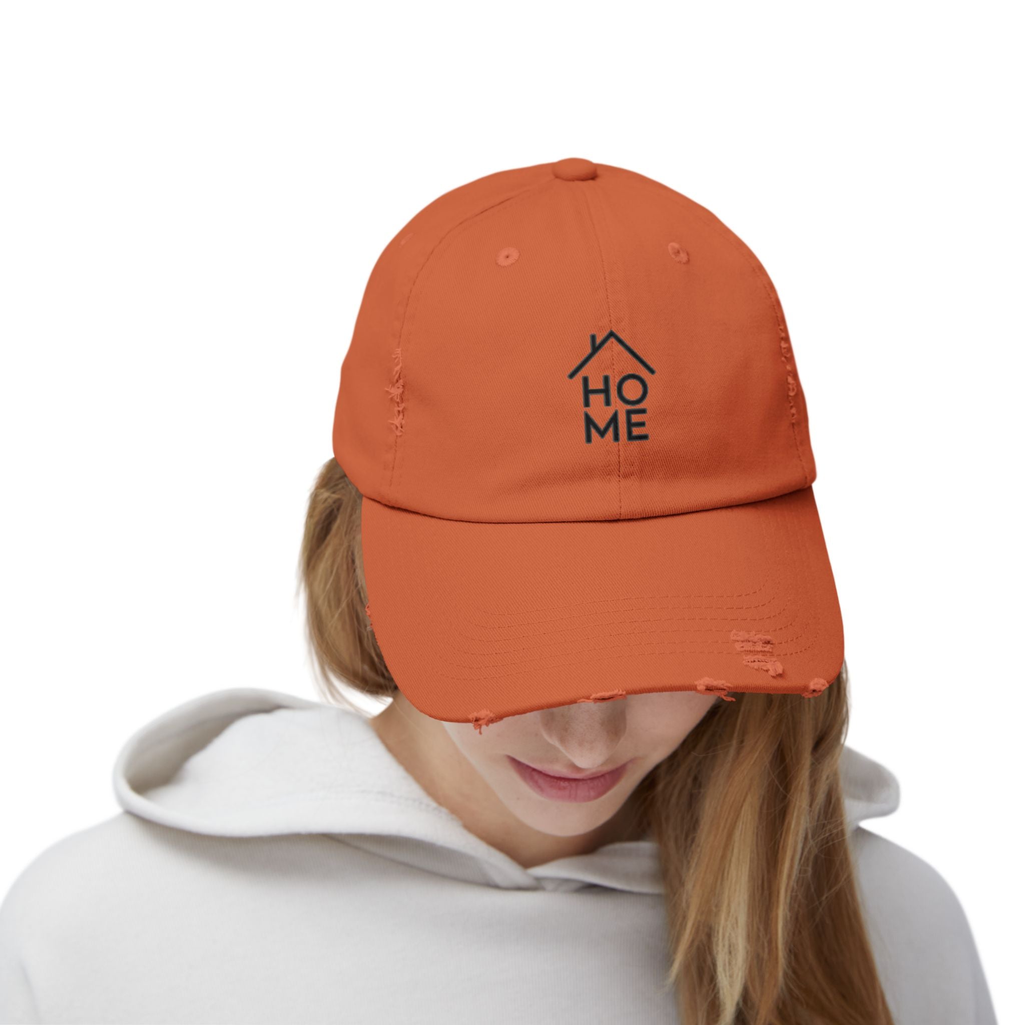Distressed 'HOME' Baseball Cap – Minimal House Logo Dad Hat