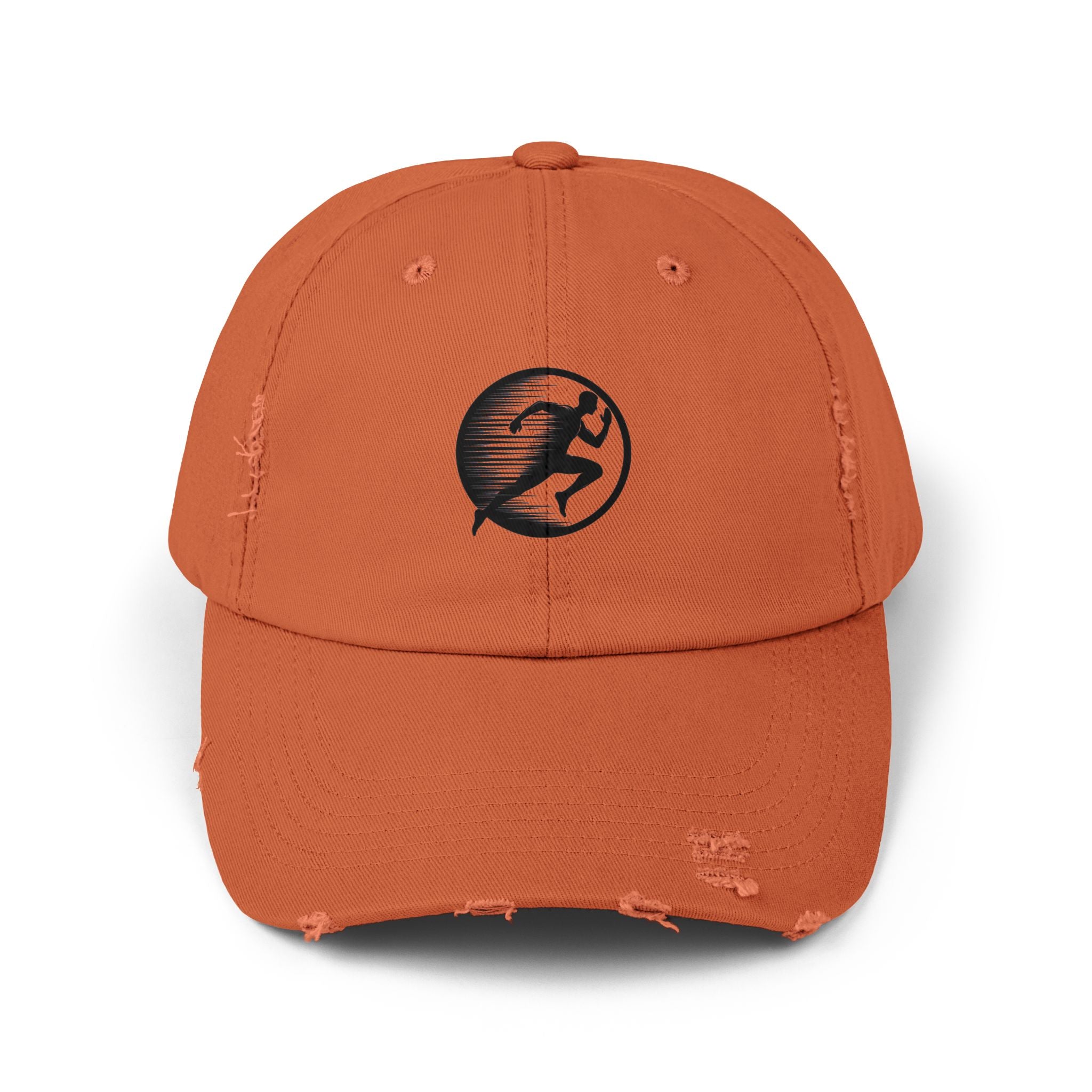Distressed Running Logo Cap — Vintage Runner Dad Hat