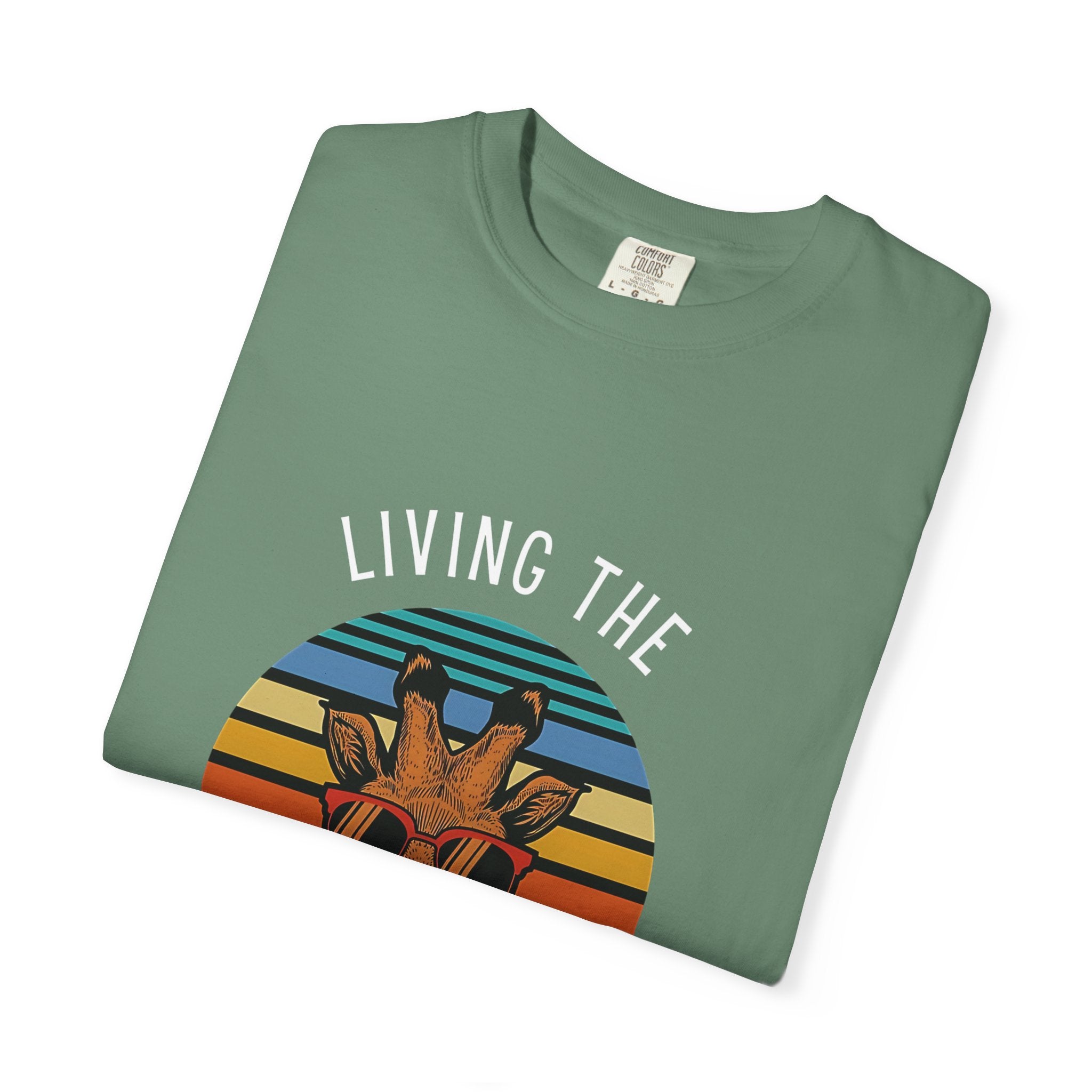 Living The High Life Giraffe T-Shirt | Unisex Garment-Dyed Tee, Trendy Animal Shirt, Birthday Gift, Casual Wear, Summer Style
